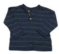 Tmavomodré pruované triko s knoflíčky Tu