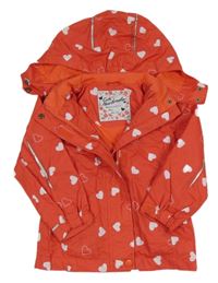 Červená šusťáková jarní bunda se srdíčky a kapucí TCM