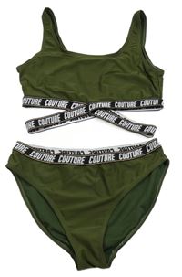 Khaki dvoudílné plavky s nápisy Matalan