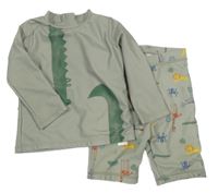 2set - Světlekhaki UV triko s dinosaurem + kraťasy George