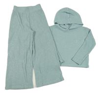 2set - Světlemodrá úpletová žebrovaná crop mikina s kapucí+ tepláky George