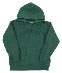 Tmavozelená mikina s nápisem a kapucí 