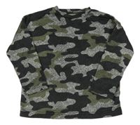 Tmavošedo-khaki-melírované army úpletové triko 