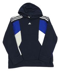 Tmavomodro-bílo-modrá mikina s kapucí Adidas