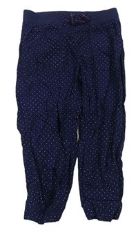 Tmavomodré plátěné cuff capri kalhoty s puntíky H&M