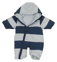Tmavomodro-světlemodrá pruhovaná šusťáková zimní kombinéza s kapucí Mothercare