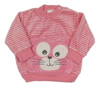 Světlerůžovo-růžová pruhovaná sametová mikina s medvídkem Million