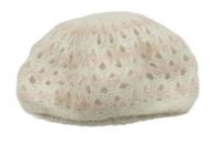 Smetanovo-růžová pletená bekovka s dirkovaným vzorem