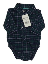 Nové - Tmavomodro-zelené kostkované flanelové body Mothercare