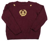 Vínový žebrovaný svetr s výšivkou Sun´s House