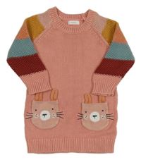 Růžovo-pruhované pletené šaty se zajíčky Next