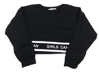 Černé crop triko s nápisy Shein