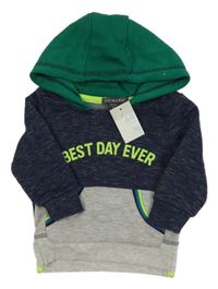 Nové - Tmavomodro-zeleno-šedá mikina s nápisem a kapucí Primark