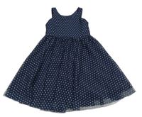 Tmavomodré síťované šaty s puntíky H&M