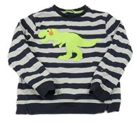 Tmavomodro-šedá pruhovaná mikina s dinosaurem M&S