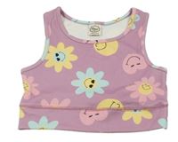 Lila žebrovaný crop top s květy Timi