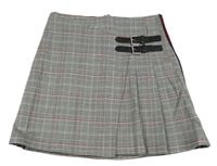 Černo-bílo-červená kostkovaná sukně s pásky C&A