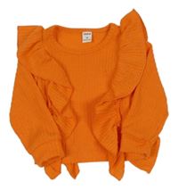 Oranžový žebrovaný svetr s volánky Shein