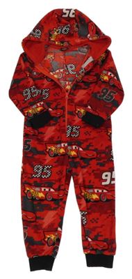 Červeno-šedá vzorovaná sametová kombinéza s Cars a kapucí Disney