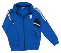 Modrá sportovní propínací mikina s logem a pruhy 