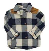 Tmavomodro-béžová kostkovaná flanelová košile Primark