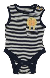 Tmavomodro-bílé pruhované body se lvem Primark
