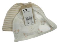 Nové - 2x - Pruhovaná + bílá čepice se zvířátky Mothercare