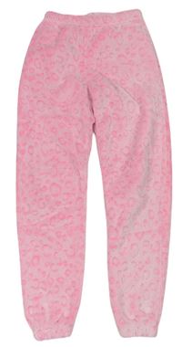 Neonově růžové vzorované chlupaté pyžamové kalhoty Love Sleep