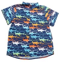Tmavomodrá lehká košile s kladivouny a žraloky 
