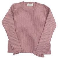 Starorůžový žebrovaný svetr s volánky H&M