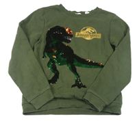 Khaki mikina s dinosaurem z překlápěcích flitrů - Jurský svět H&M