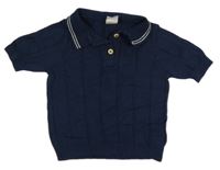 Tmavomodré žebrované pletené polo tričko H&M