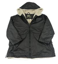 Černý nepromokavý zateplený kabát s kapucí ZARA