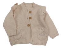 Světlepudrový vzorovaný propínací svetr s čumáčky/kapsami a volánky Mothercare