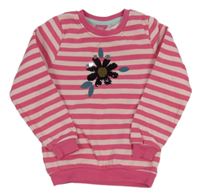 Tmavorůžovo-světlerůžová pruhovaná mikina s květem z flitrů lupilu