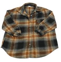 Hnědo-černo-šedá kostkovaná vlněná košilová bunda Next