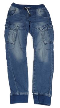 Modré cargo cuff teplákové rifle s úpletovým pasem Chapter young