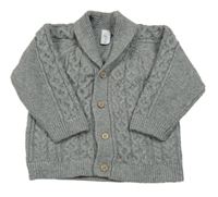 Šedý melírovaný vzorovaný vlněný propínací svetr s límečkem Topomini