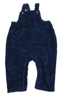 Tmavomodré žebrované sametové laclové kalhoty s kapsou M&S