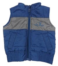 Tmavomodro/šedá prošívaná šusťáková zateplená vesta s medvídkem impidimpi