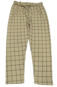 Světlebéžovo-černé kostkované mačkané kalhoty se zavazováním PRIMARK