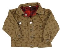 Hnědá riflová jarní bunda s květy a límečkem 