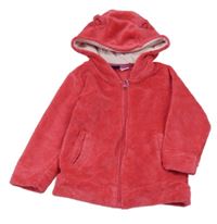 Jahodová plyšová bunda s kapucí s oušky lupilu