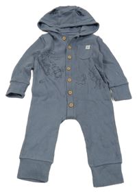 Tmavomodrošedá žebrovaná tepláková kombinéza s Pú a kapucí s oušky George
