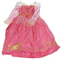 Kostým - Tmavorůžovo-světlerůžovo-bílé saténové šaty s broží - Šípková Růženka NUTMEG