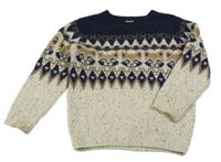 Smetanovo-hnědo-tmavomodrý melírovaný svetr s mývaly a vzorem F&F