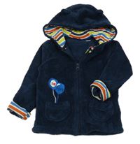 Tmavomodrá plyšová bunda s balonky a pruhy a kapucí s oušky lupilu