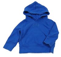 Cobaltově modrá mikina s logem a kapsou a kapucí GAP