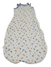 Bílo-tmavomodrý zateplený spací pytel s raketami a planetami a kosmonauty Lily & Dan