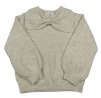 Světlebéžový melírovaný vlněný svetr s mašlí s perlami H&M